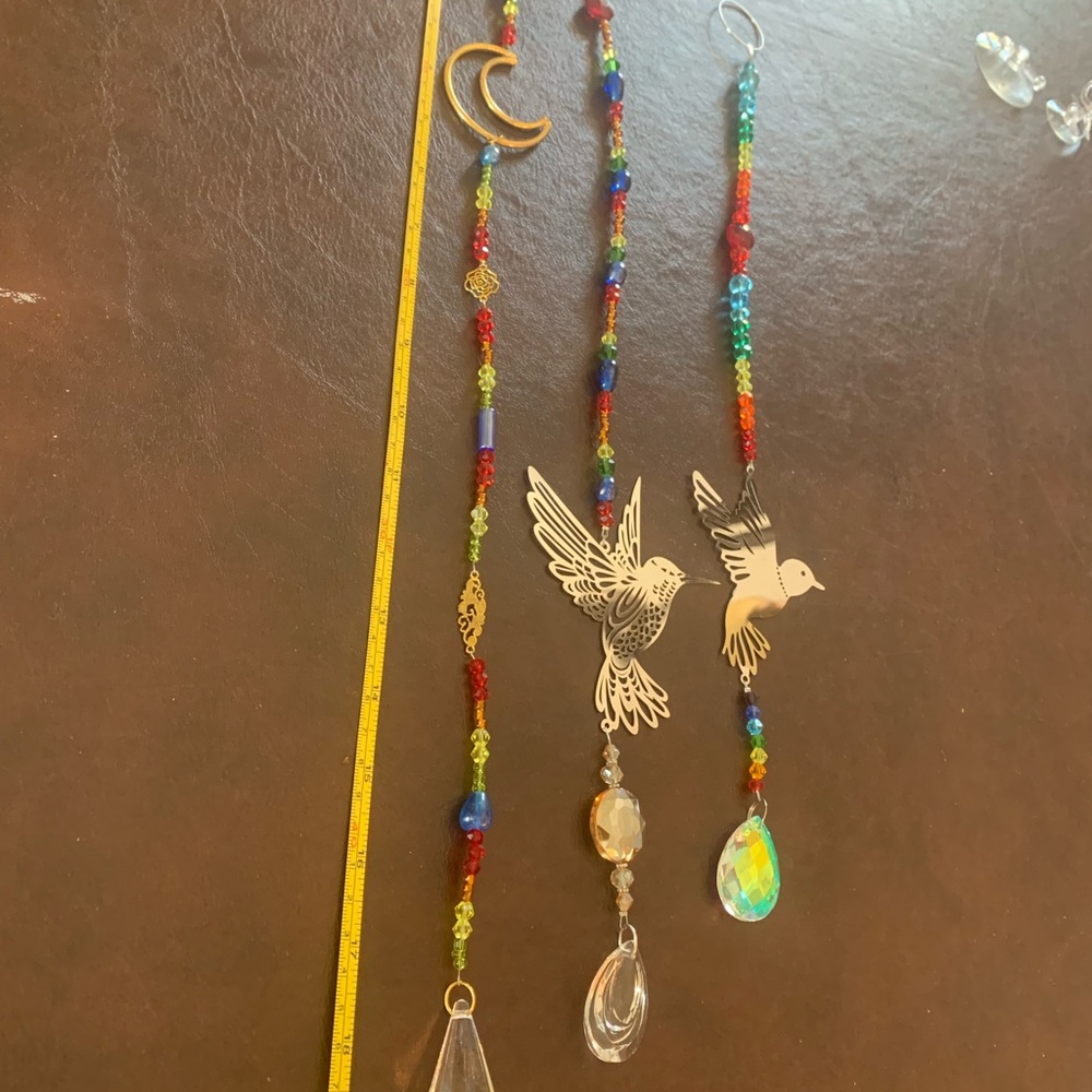 Set of 3 handmade glass beaded and metal Hummingbird Sun catchers - Picture 7 of 8